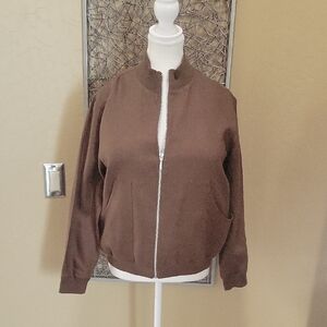 Chico's Design Light Brown Linen Zip-Up Jacket